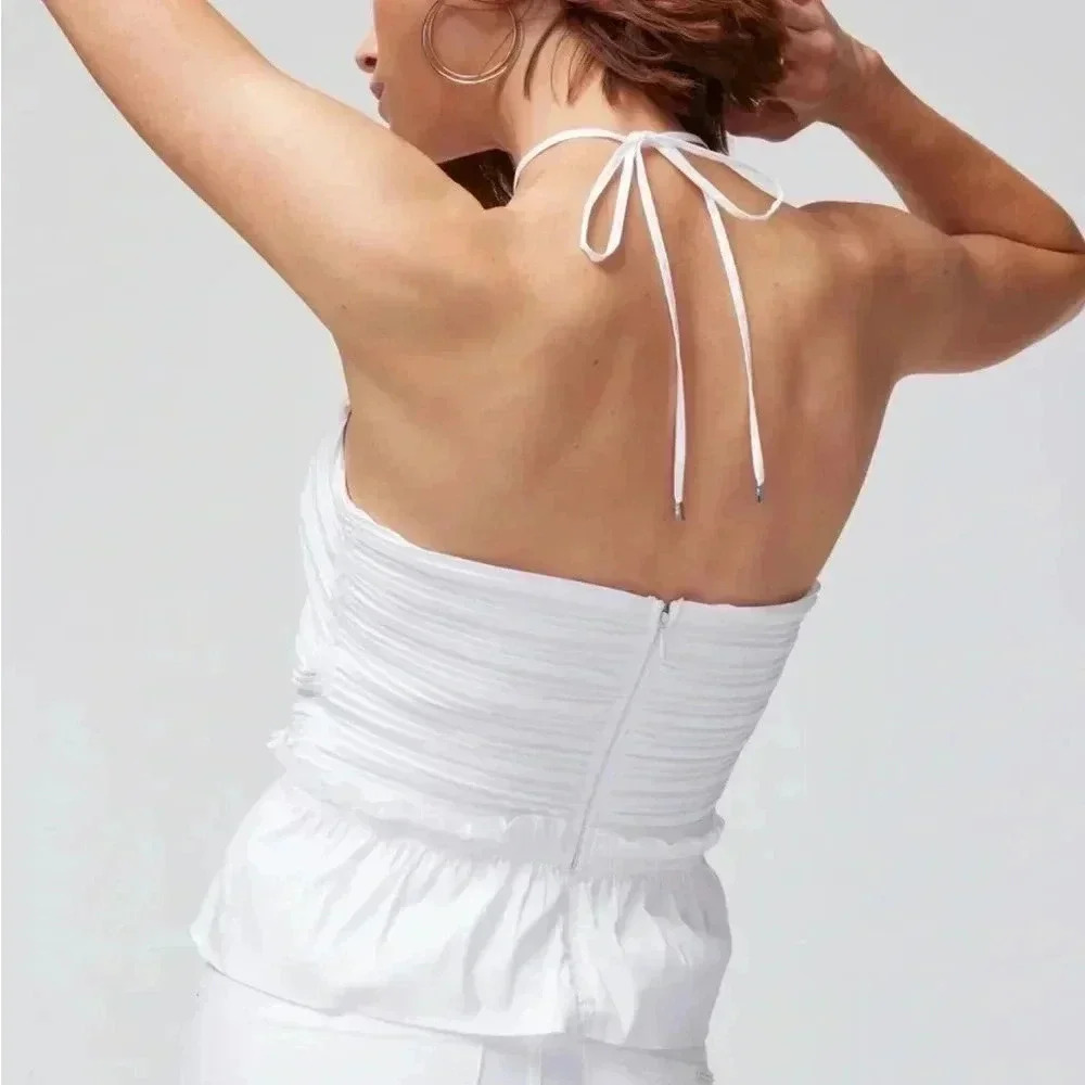 White House Black Market Poplin Keyhole Bustier Top - Size 12 - Picture 2 of 6